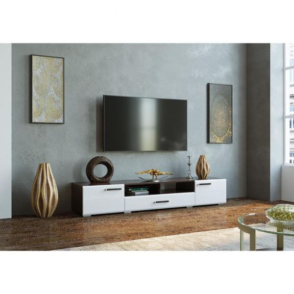 Тумба под ТВ Ларго МДФ, 2000х350х460, Венге/Белый глянец