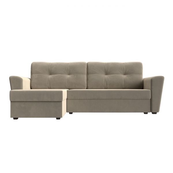 Угловой диван «Амстердам лайт», еврокнижка, правый угол, микровельвет, цвет бежевый