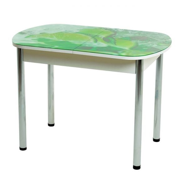 Стол раздвижной с фп Лайм 2 1100/1500х700х777 стол. Стекл./Пояс белый/прямые ноги