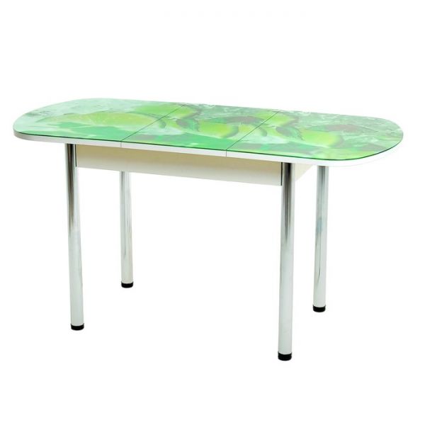 Стол раздвижной с фп Лайм 2 1100/1500х700х777 стол. Стекл./Пояс белый/прямые ноги