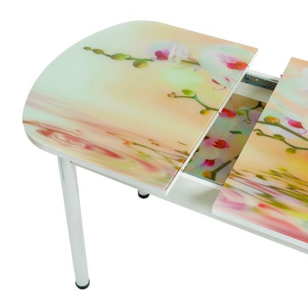 Стол раздвижной с фп Лайм 2 1100/1500х700х777 стол. Стекл./Пояс белый/прямые ноги