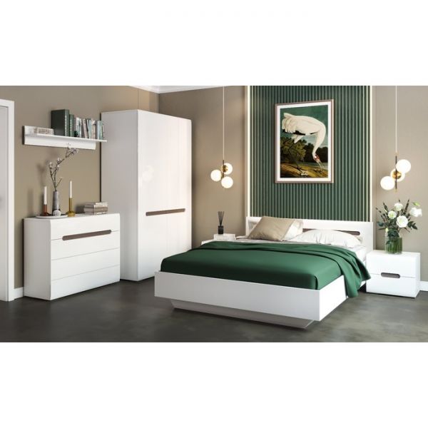 Кровать двуспальная с/м 1600*2000 Хлоя, 1642х2032х900, Белый глянец МДФ/ Белый ЛДСП