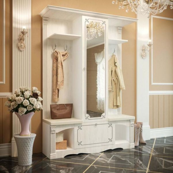 Прихожая «Саша 17», 1530 ? 445 ? 2130 мм, ЛДСП / МДФ, зеркало, цвет белый / анкор светлый