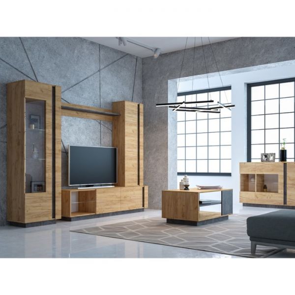 Тумба под ТВ Арчи 10.86, 1800х413х461, Дуб крафт золотой/Камень темный