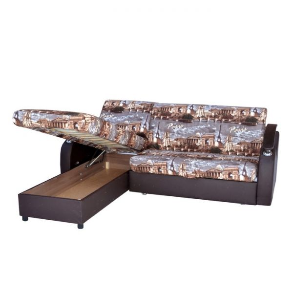Диван «Аккордеон Люкс» Ткань Париж Серо-коричневый + кожзаменитель Коричневый