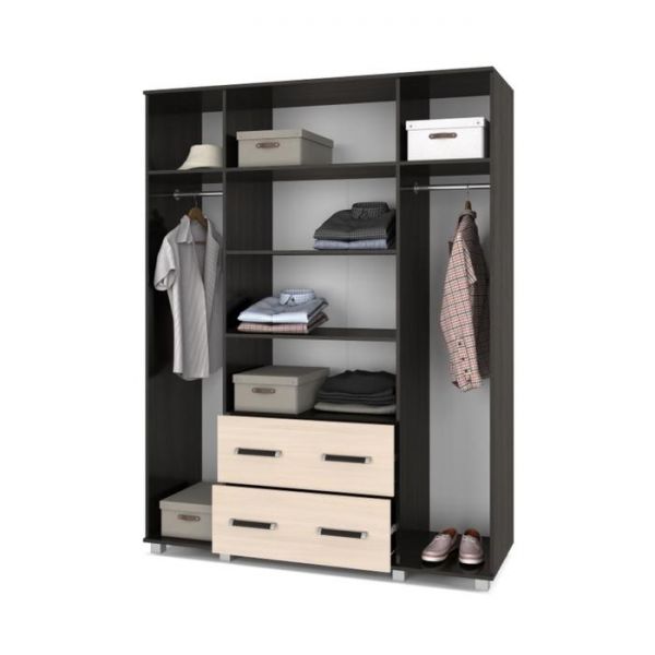 Шкаф Виора В43 520х1600х2100 четырёхстворчатыйс ящиками  Венге/дуб млечный