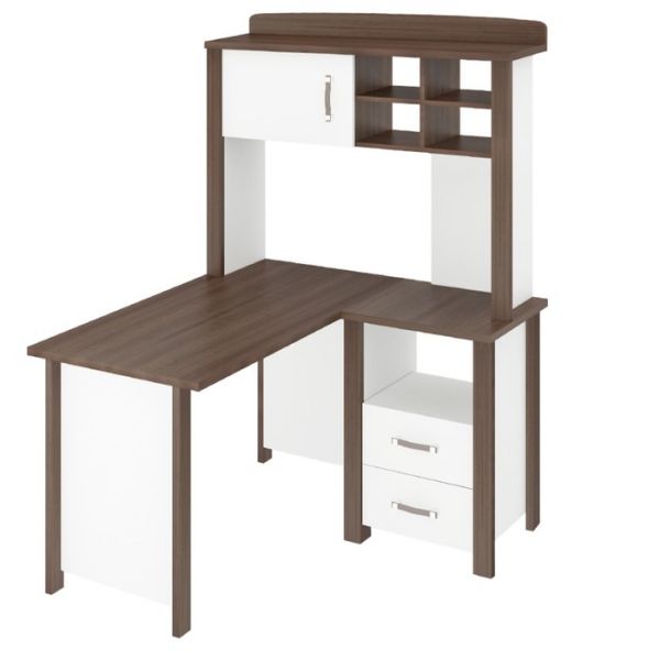 Стол угловой СТД-У с надстройкой НД-115, 1300 ? 1230 ? 1680 мм, цвет нельсон / белый