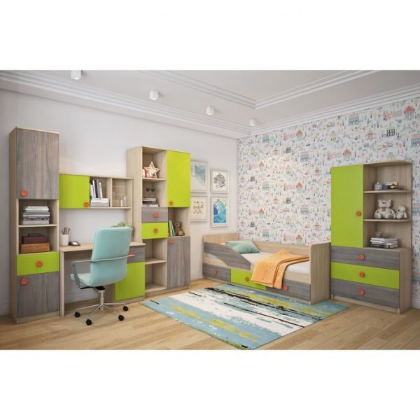 Кровать «Пуговка», 800 ? 1600 мм, цвет дуб сонома / вяз либерти тёмный / лайм