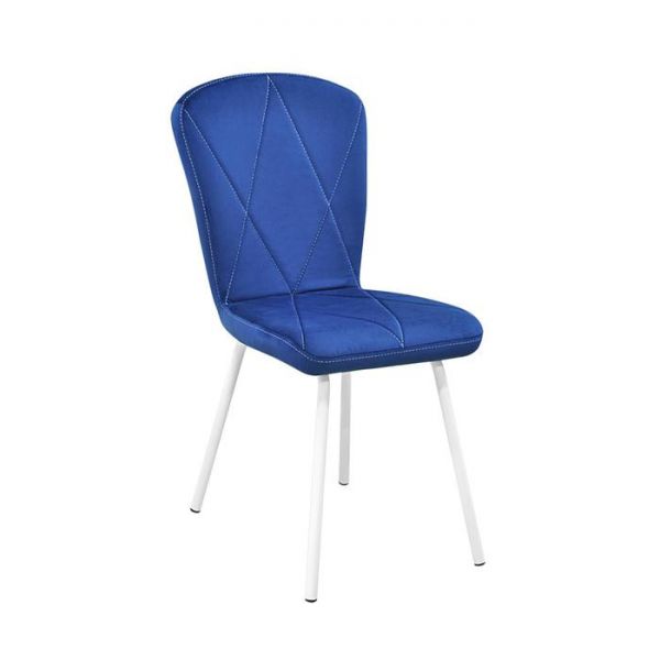 Стул «Хельга 2», каркас металл белый, велюр, цвет синий