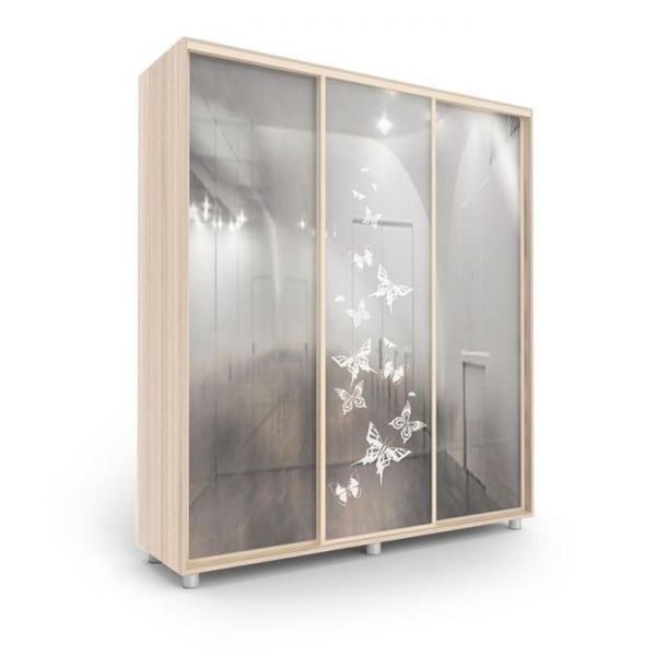 Шкаф-купе Дивный зеркало Бабочки Ясень шимо светлый/Белый/Венге светлый 2100х600х2300