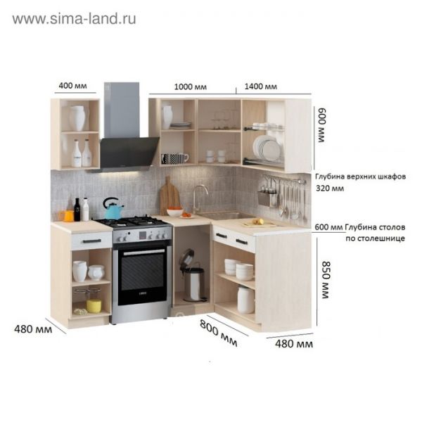 Кухонный гарнитур Алиса Loft  Угловой№2 1400х1400 Дуб сонома/ Сосна белая Loft