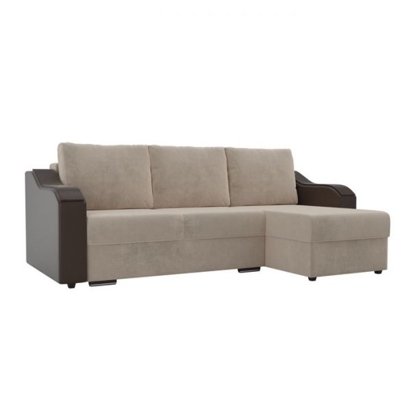 Угловой диван «Монако», механизм еврокнижка, велюр, цвет бежевый / коричневый