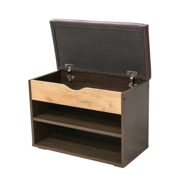 Тумба для обуви Лайт, 615х315х470, Венге/Дуб крафт золотой/Темно-коричневый кожзам