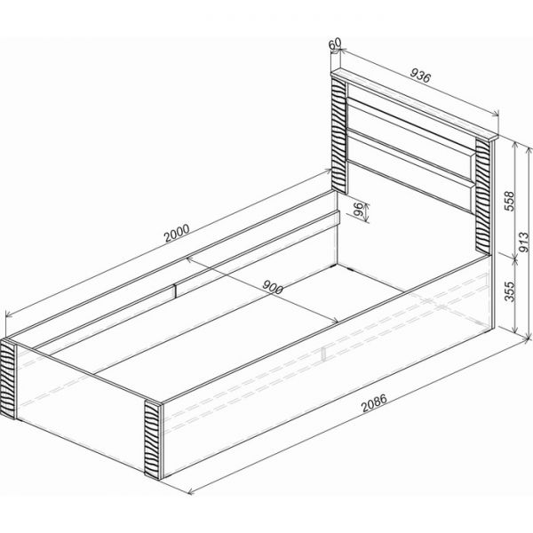 Кровать Монако 900х2000 ясень белый/F12
