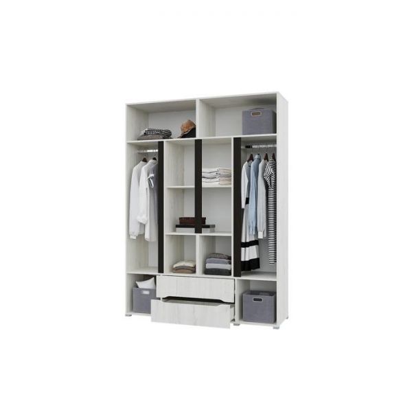 Шкаф «Вега», ЛДСП, 3 створки, 4 ящика, с зеркалом, цвет крафт белый/венге