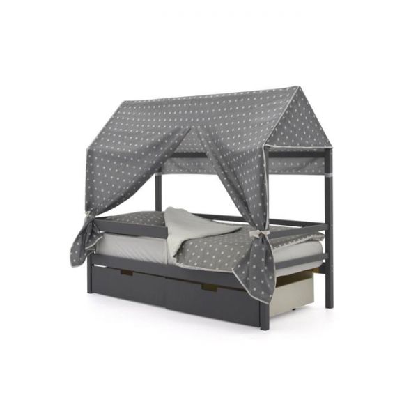 Крыша текстильная Бельмарко для кровати-домика Svogen звезды, фон графит