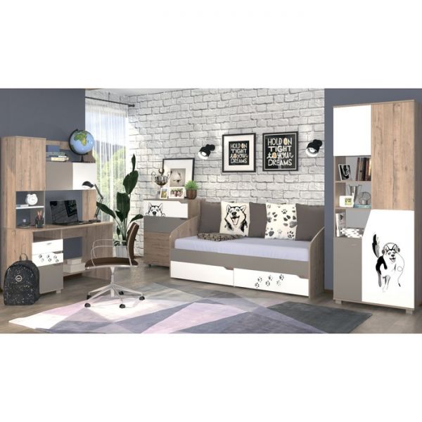 Кровать с мягкими спинками Хаски-31 ирландский дуб/белый