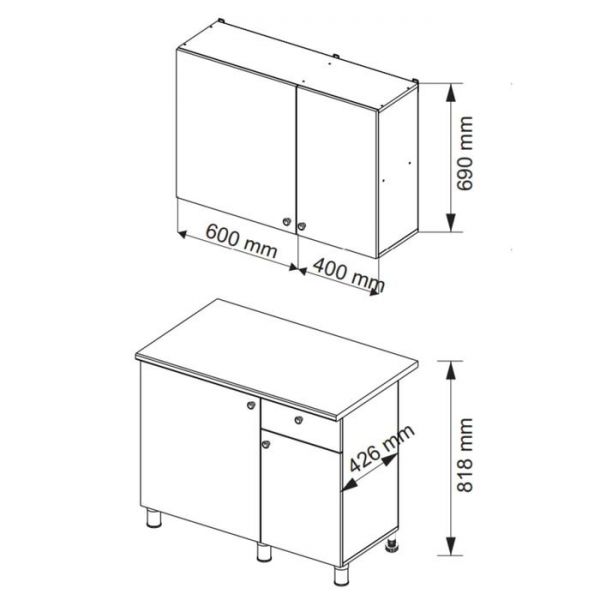 Кухонный гарнитур Поинт 1000, Бетон и золото фасад / Белый корпус