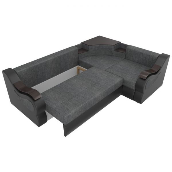 Угловой диван «Митчелл», механизм еврокнижка, цвет серая рогожка / чёрная экокожа