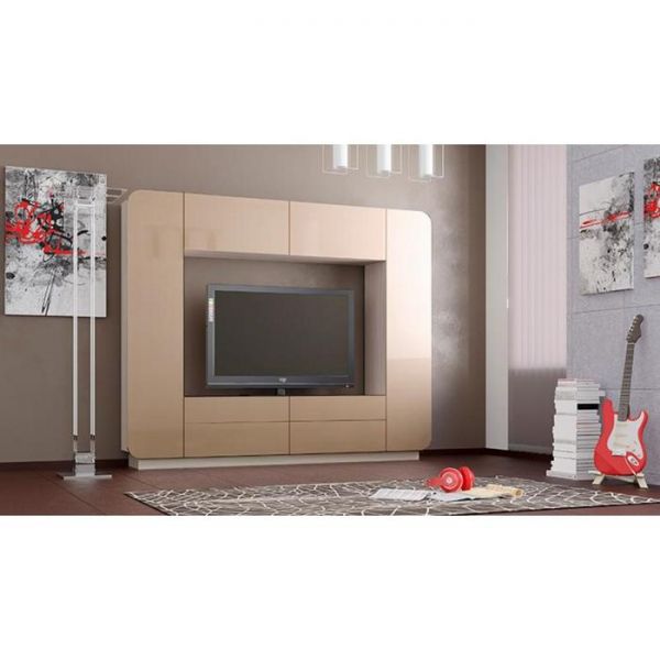 Гостиная 2400х1944х382 Лаванда-2 ясень шимо светлый/кофе с молоком глянец/белый