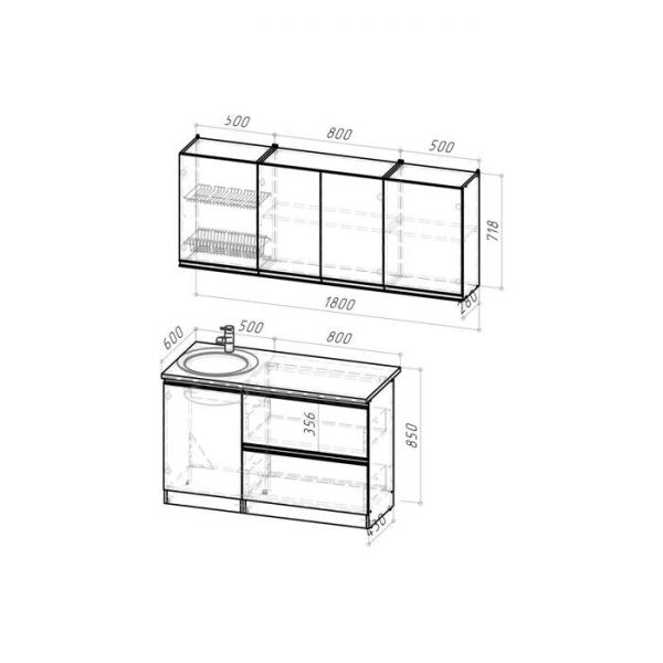 Кухонный гарнитур Симфония макси 1800х600 Бетон светлый,бетон темный/Венге