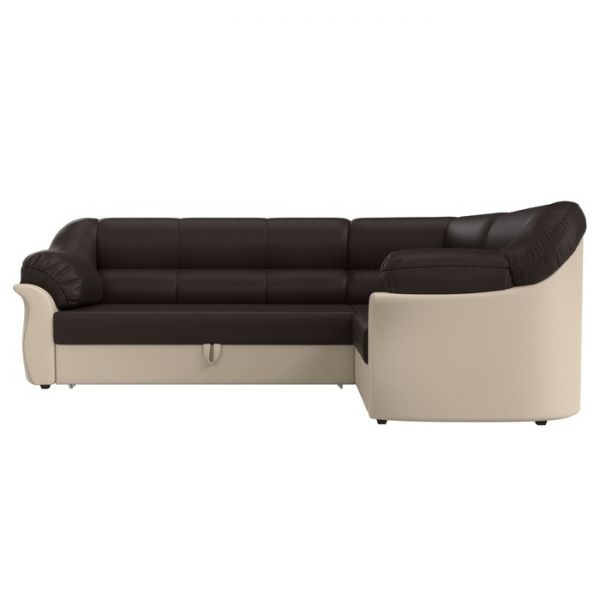 Угловой диван «Карнелла», механизм дельфин, экокожа, цвет коричневый / бежевый