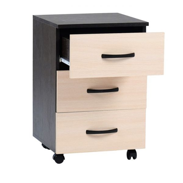 Тумба выкатная на 3 ящика 400х400х600 венге/дуб молочный