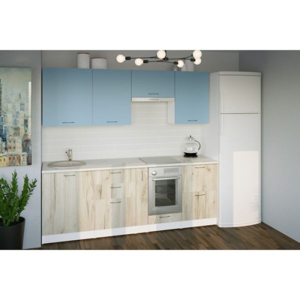 Кухонный гарнитур Лидия компакт 2200х600 Белый/Сосна/Капри, Бетон темный