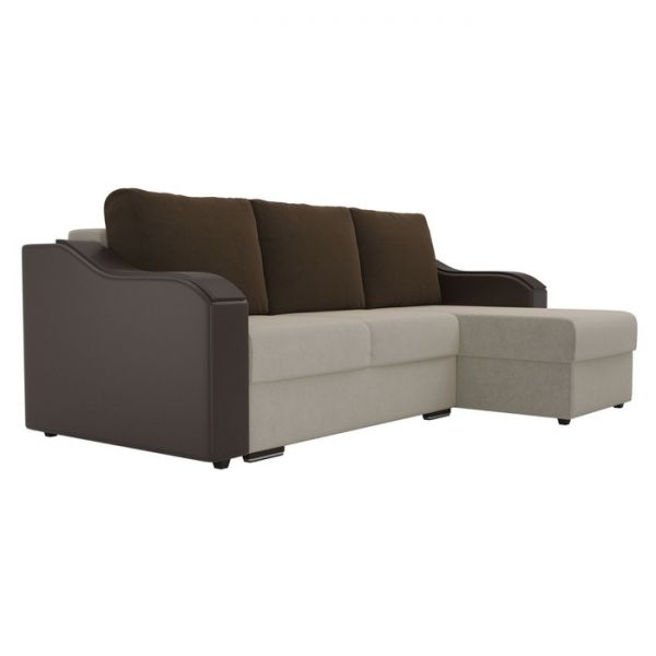 Угловой диван «Монако», механизм еврокнижка, микровельвет, цвет бежевый / коричневый
