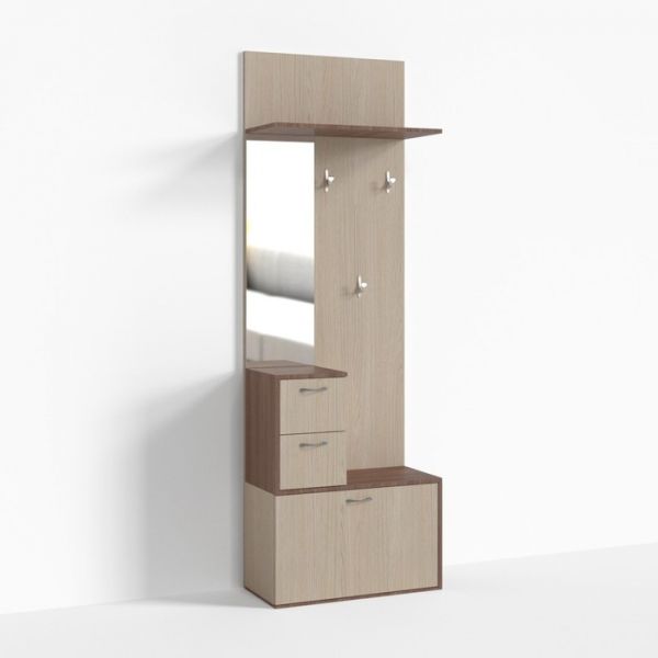 Тумба ПР-Т-1-2, 700х330х2100 мм, 2 ящика, зеркало слева, ясень шимо св, ясень шимо тем