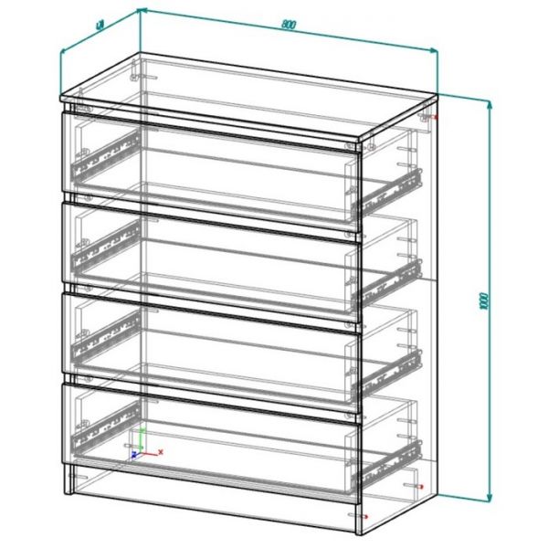 Комод с 4-мя ящиками Бетти, 800х420х1000, Черный