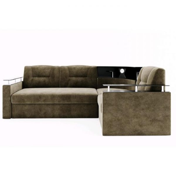 Угловой диван «София», угол правый, дельфин, подсветка, велюр, ЛДСП венге, цвет селфи 01