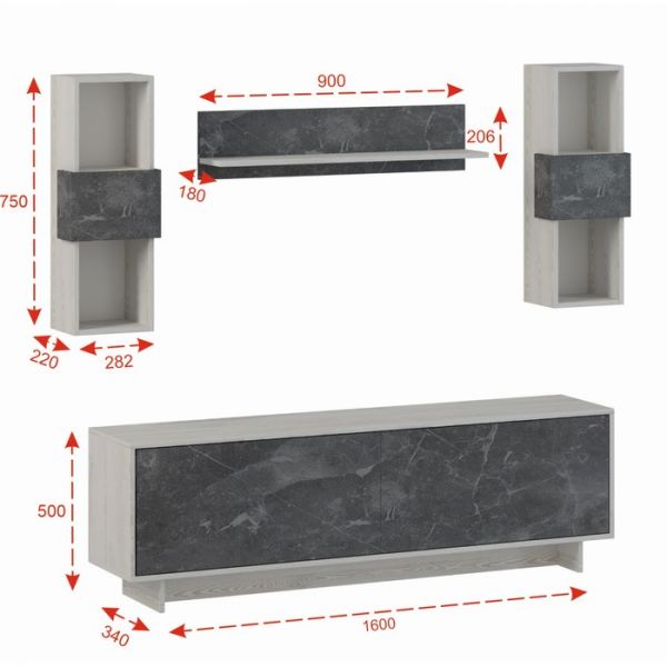 Гостиная Oskar mini 1600х343х500 Сосна Белая Loft /Каспий темный