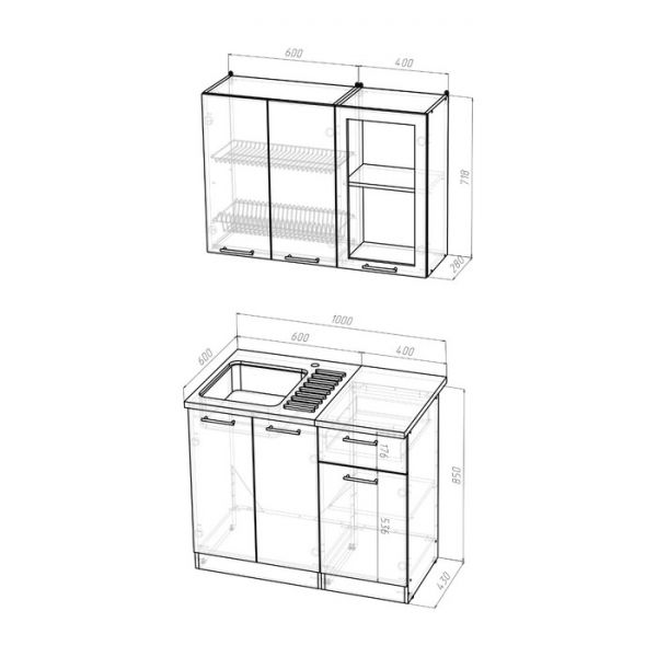 Кухонный гарнитур Лоретта мини 1000х600 Венге/дуглас темный/Дуб грей