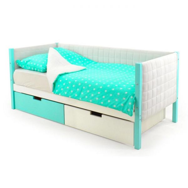 Детская кровать-тахта мягкая Svogen мятно-белый