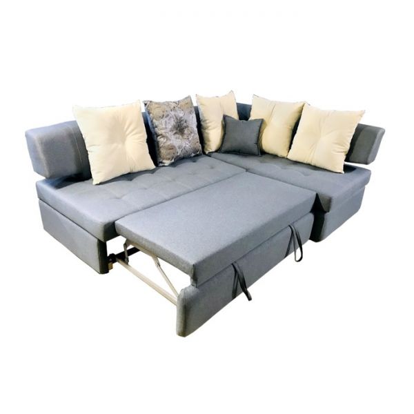 Диван угловой "БАЗИС", голубая рогожка/белая рогожка