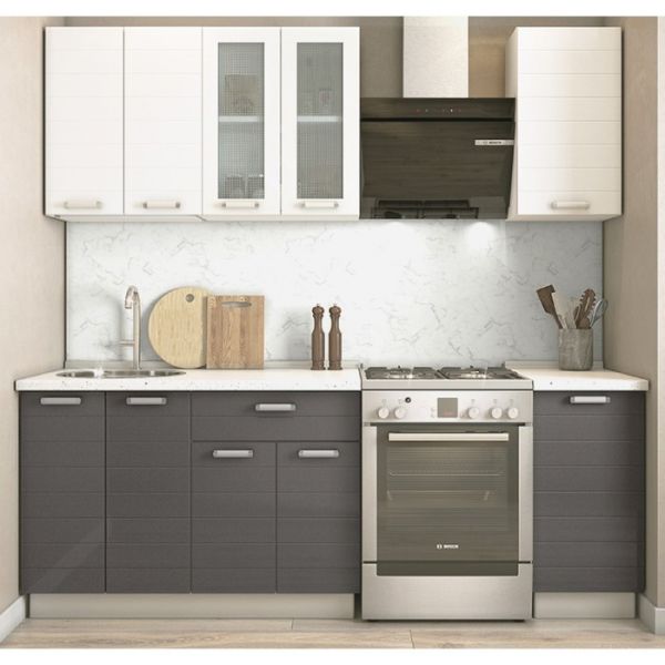 Кухонный гарнитур Виктория 1600х600 белый/белый металлик/графит металлик