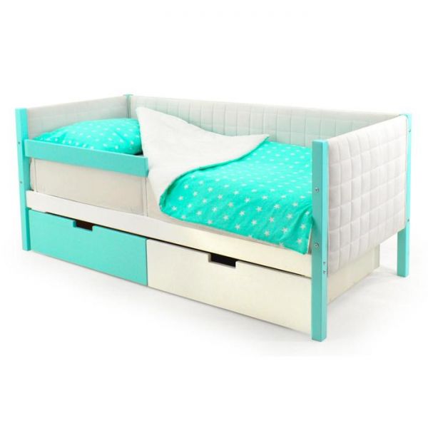 Детская кровать-тахта мягкая Svogen мятно-белый