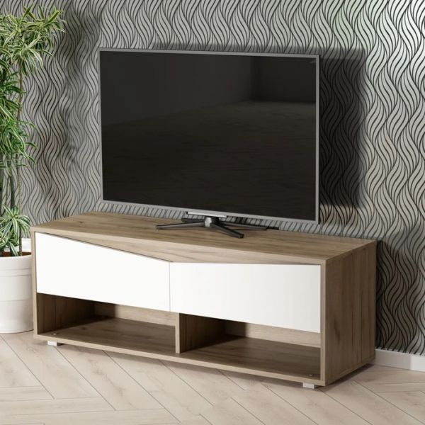 Тумба ТВ Смайл-2 1150х360х420 дуб крафт серый/белый