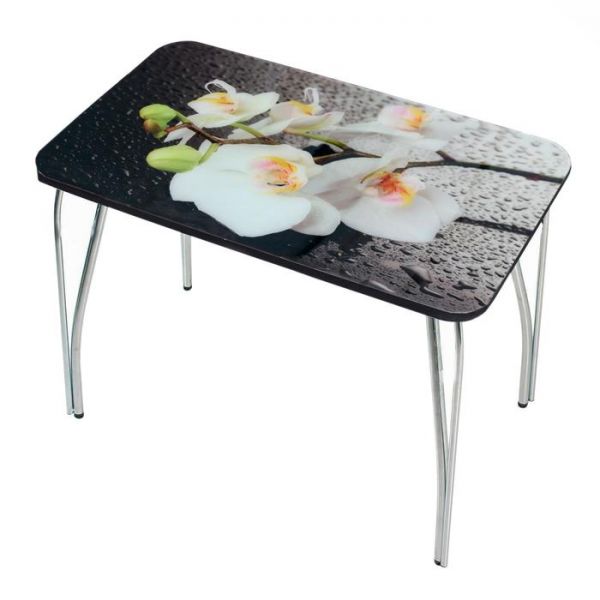 Стол прямоуголный с фп Орхидея белая 1000х600х777 стекло/подстолье чайка