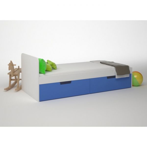 Кровать ДМ-К1-1-2, 1652 ? 600 ? 752 мм, 2 ящика, корпус белый, фасад синий
