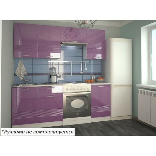 Кухонный гарнитур Волна 8, 2100х600 мм, Фиолетовый металлик