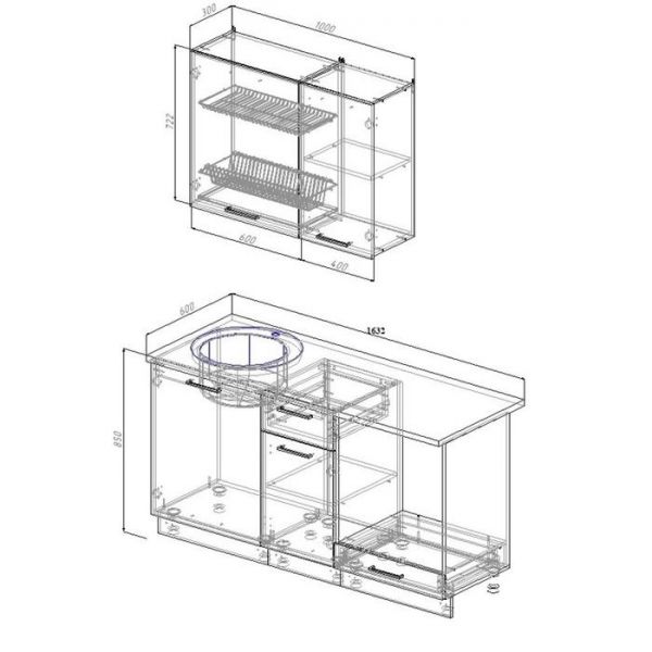 Кухня Вегас 1632х600 Антрацит/Дуб Вотан/Антрацит,Жемчуг