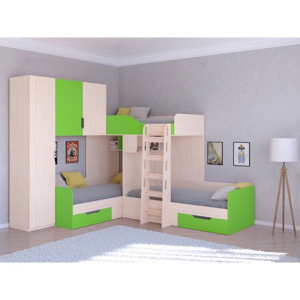Детский комплекс «Трио 1», цвет дуб молочный / салатовый