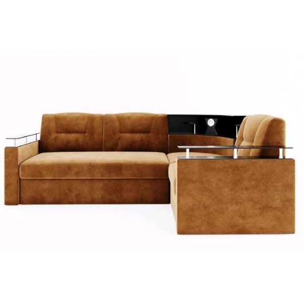 Угловой диван «София», угол правый, дельфин, подсветка, велюр, ЛДСП венге, цвет селфи 01