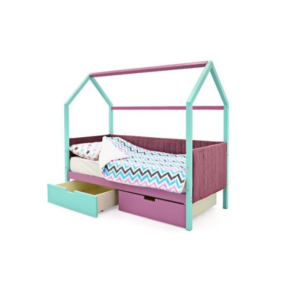 Детская кровать-домик мягкий Бельмарко  Svogen мятный-лаванда