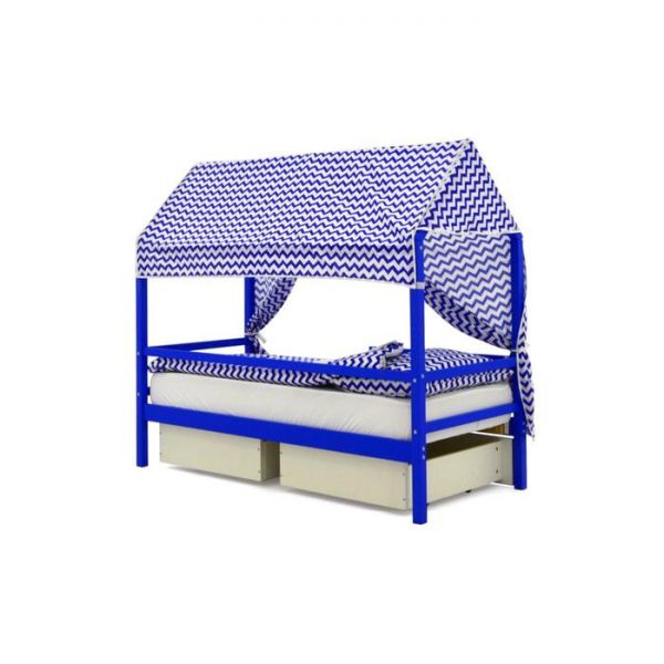 Крыша текстильная Бельмарко для кровати-домика Svogen зигзаги синие