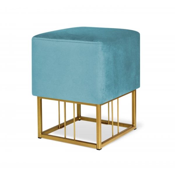 Банкетка Sheffilton SHT-B9 350х350х450 микровелюр голубая пастель/золото металл