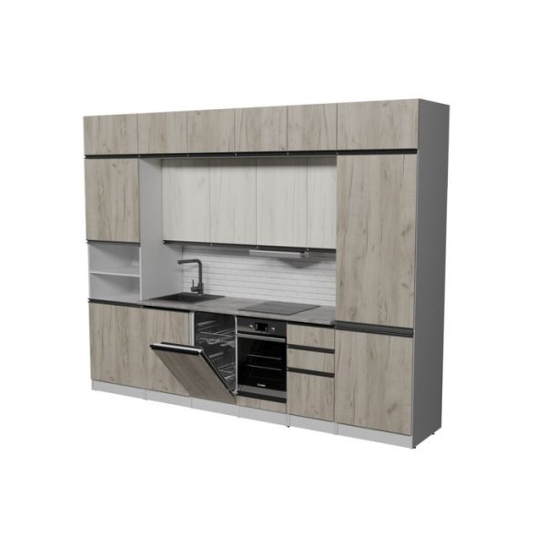 Кухонный гарнитур Паола люкс 3000х600 Белый/Кантри/Дуб грей, Дуб браун