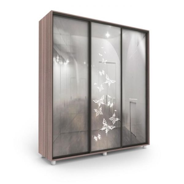 Шкаф-купе Дивный зеркало Бабочки Ясень шимо тёмный/Белый/Венге тёмный 1800х600х2300